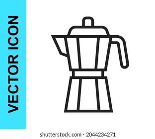 Black line Coffee maker moca pot icon isolated on white background.  Vector