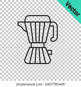 Black line Coffee maker moca pot icon isolated on transparent background.  Vector