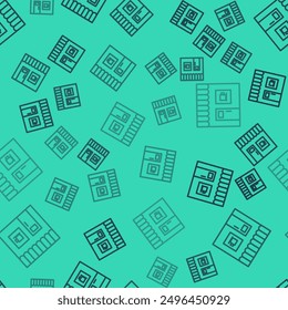 Black line Coffee shop icon isolated seamless pattern on green background.  Vector