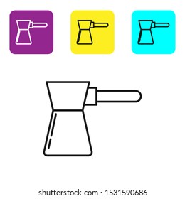 Black line Coffee turk icon isolated on white background. Set icons colorful square buttons. Vector Illustration