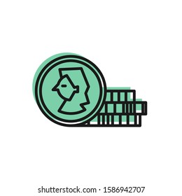 Black line Coin for game icon isolated on white background.  Vector Illustration