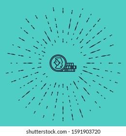 Black line Coin for game icon isolated on green background. Abstract circle random dots. Vector Illustration