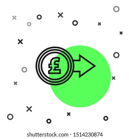 Black line Coin money with pound sterling symbol icon isolated on white background. Banking currency sign. Cash symbol.  Vector Illustration