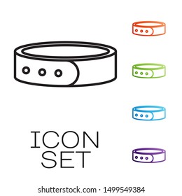 Black line Collar with name tag icon isolated on white background. Simple supplies for domestic animal. Cat and dog care. Pet chains. Set icons colorful. Vector Illustration