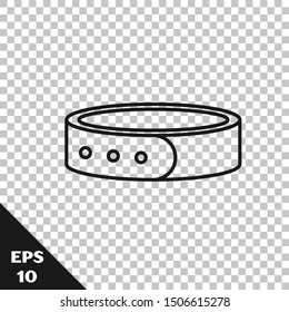 Black line Collar with name tag icon isolated on transparent background. Simple supplies for domestic animal. Cat and dog care. Pet chains.  Vector Illustration