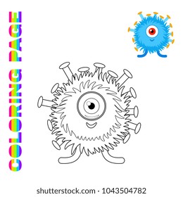 Black line and color version of funny smiling fluffy monster  for kids coloring page book