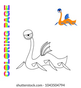 Black line and color version of funny monster  for kids coloring page book