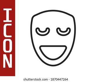 Black line Comedy theatrical mask icon isolated on white background.  Vector