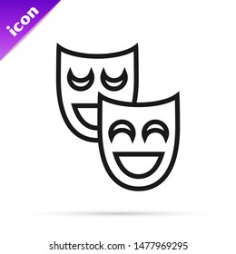 Black line Comedy theatrical masks icon isolated on white background.  Vector Illustration