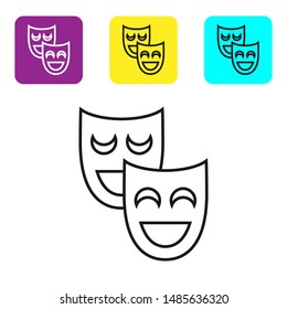Black line Comedy theatrical masks icon isolated on white background. Set icons colorful square buttons. Vector Illustration