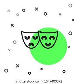 Black line Comedy and tragedy theatrical masks icon isolated on white background.  Vector Illustration