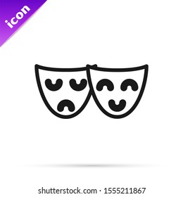 Black line Comedy and tragedy theatrical masks icon isolated on white background.  Vector Illustration