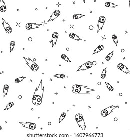 Black line Comet falling down fast icon isolated seamless pattern on white background.  Vector Illustration