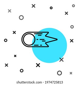 Black line Comet falling down fast icon isolated on white background. Random dynamic shapes. Vector