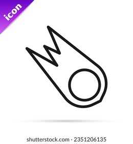 Black line Comet falling down fast icon isolated on white background.  Vector Illustration