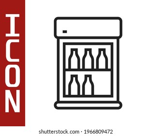 Black line Commercial refrigerator to store drinks icon isolated on white background. Perishables for store or supermarket.  Vector