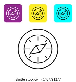 Black line Compass icon isolated on white background. Windrose navigation symbol. Wind rose sign. Set icons colorful square buttons. Vector Illustration