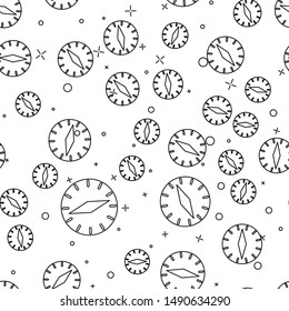 Black line Compass icon isolated seamless pattern on white background. Windrose navigation symbol. Wind rose sign.  Vector Illustration
