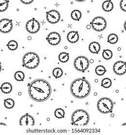 Black line Compass icon isolated seamless pattern on white background. Windrose navigation symbol. Wind rose sign.  Vector Illustration