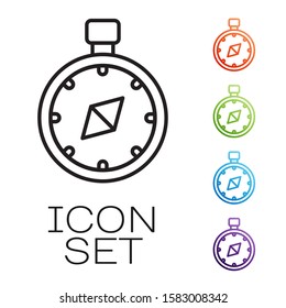 Black line Compass icon isolated on white background. Windrose navigation symbol. Wind rose sign. Set icons colorful. Vector Illustration