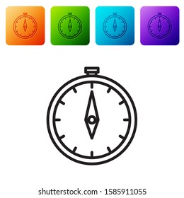 Black line Compass icon isolated on white background. Windrose navigation symbol. Wind rose sign. Set icons in color square buttons. Vector Illustration