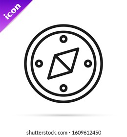 Black line Compass icon isolated on white background. Windrose navigation symbol. Wind rose sign.  Vector Illustration