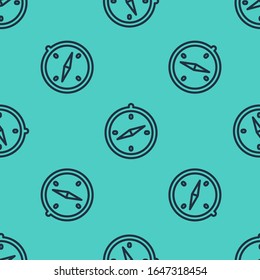 Black line Compass icon isolated seamless pattern on green background. Windrose navigation symbol. Wind rose sign.  Vector Illustration