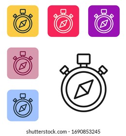 Black line Compass icon isolated on white background. Windrose navigation symbol. Wind rose sign. Set icons in color square buttons. Vector Illustration