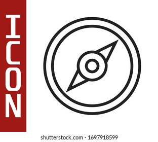 Schwarze Linie Kompass Symbol einzeln auf weißem Hintergrund. Windrose-Navigationssymbol. Windrose-Schild. Vektorillustration-Illustration