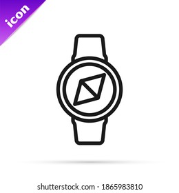 Black line Compass icon isolated on white background. Windrose navigation symbol. Wind rose sign.  Vector
