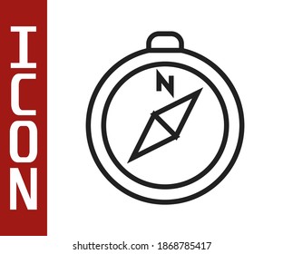 Black line Compass icon isolated on white background. Windrose navigation symbol. Wind rose sign.  Vector