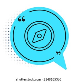 Black line Compass icon isolated on white background. Windrose navigation symbol. Wind rose sign. Blue speech bubble symbol. Vector Illustration