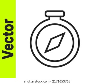 Icono de brújula de línea negra aislado en fondo blanco. Símbolo de navegación de Windrose. Signo de rosa eólica.  Vector