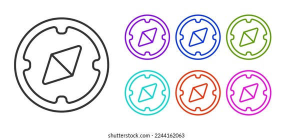 Black line Compass icon isolated on white background. Windrose navigation symbol. Wind rose sign. Set icons colorful. Vector Illustration
