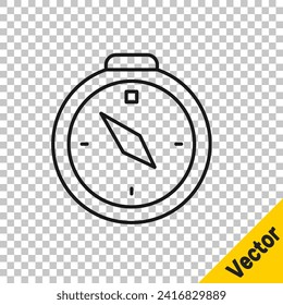 Schwarze Linie Kompass Symbol einzeln auf transparentem Hintergrund. Windrose-Navigationssymbol. Windrose-Schild.  Vektorgrafik