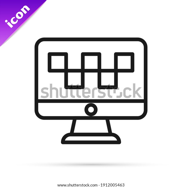 Black line Computer call taxi service icon\
isolated on white background. \
Vector