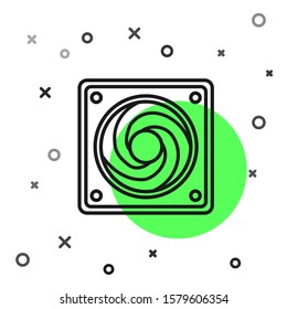Black line Computer cooler icon isolated on white background. PC hardware fan.  Vector Illustration