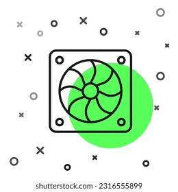 Black line Computer cooler icon isolated on white background. PC hardware fan.  Vector