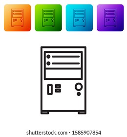 Black line Computer icon isolated on white background. PC component sign. Set icons in color square buttons. Vector Illustration