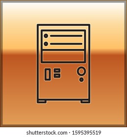 Black line Computer icon isolated on gold background. PC component sign.  Vector Illustration