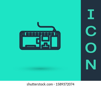 Black line Computer keyboard icon isolated on green background. PC component sign.  Vector Illustration