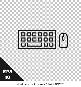 Black line Computer keyboard and mouse icon isolated on transparent background. PC component sign.  Vector Illustration