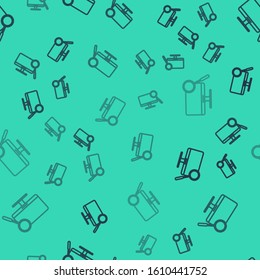 Black line Computer monitor diagnostics icon isolated seamless pattern on green background. Adjusting app, service, setting options, maintenance, repair.  Vector Illustration