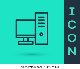 Black line Computer monitor icon isolated on green background. PC component sign.  Vector Illustration