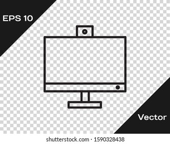 Black line Computer monitor icon isolated on transparent background. PC component sign.  Vector Illustration