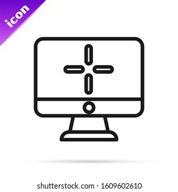 Black line Computer monitor icon isolated on white background. PC component sign.  Vector Illustration