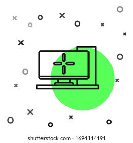 Black line Computer monitor icon isolated on white background. PC component sign.  Vector Illustration