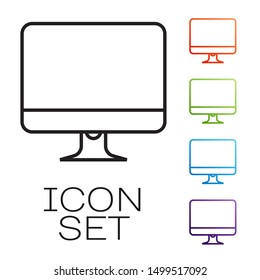 Black line Computer monitor screen icon isolated on white background. Electronic device. Front view.  Set icons colorful. Vector Illustration