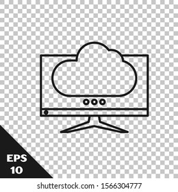 Black line Computer monitor screen icon isolated on transparent background. Electronic device. Front view.  Vector Illustration