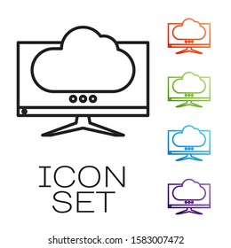 Black line Computer monitor screen icon isolated on white background. Electronic device. Front view. Set icons colorful. Vector Illustration